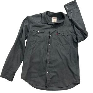 Levis Mens XL Western Pearl Snap Shirt Charcoal Gray Chambray Long Sleeve Cotton